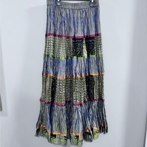 Women's Anii by Natural 100% Silk Bohemian Patchwork Maxi Skirt. Size L